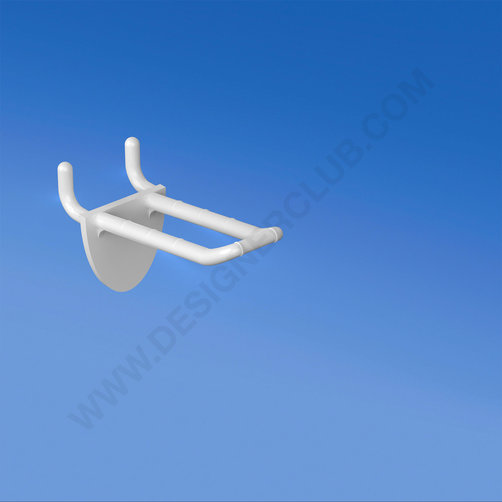 Doble punta de plástico blanca con clip de doble gancho para tablero de clavijas de 50 mm. Con frontal redondeado para portaetiquetas