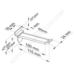 Wire reinforced slatwall prong transparent with small price holder mm. 100