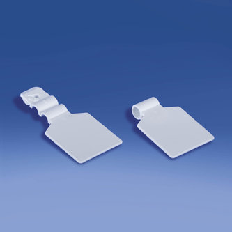 Weißer Etikettenhalter für Doppelzacken mit Clip Durchm. mm. 5