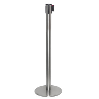 Brushed steel retractable post with flat base - belt color yellow/black