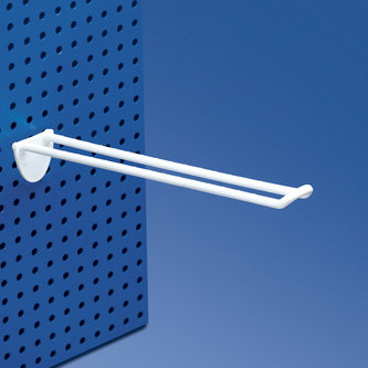 Double prong white with double hook clip for pegboard 250 mm.