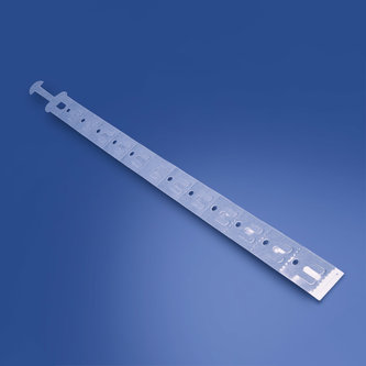 Clear pvc one-faced merchandising strip with 12 hooks