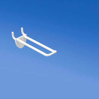 Pinza doble de plástico blanca con clip de doble gancho para tablero de clavijas de 100 mm. Con frontal redondeado para portaetiquetas