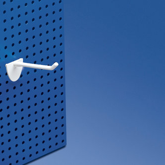 Einfacher Kunststoffzapfen weiß mit doppeltem Haken-Clip für Lochrasterplatten 50 mm.