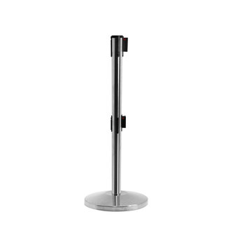 Brushed steel basic retractable post with double red belt