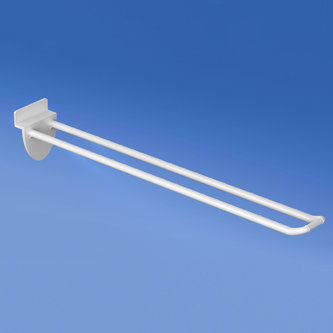 Double prong white for slatwall 250 mm with rounded front for label holders