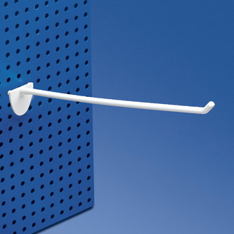 Single plastic prong white with double hook clip for pegboard 250 mm.