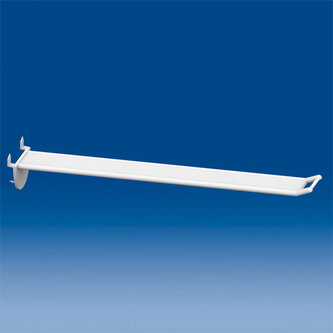 Wide plastic prong white automatic hook mm. 250 with small price holder