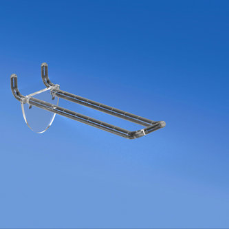 Pinza doble de plástico transparente con clip de doble gancho para tablero de clavijas de 100 mm. Con frontal redondeado para portaetiquetas