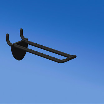 Clavija doble de plástico negro con clip de doble gancho para tablero de clavijas de 100 mm. Con frontal redondeado para portaetiquetas