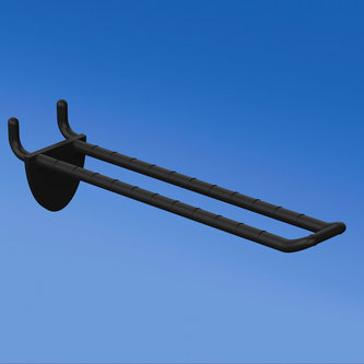 Clavija doble de plástico negro con clip de doble gancho para tablero de clavijas de 150 mm. Con frontal redondeado para portaetiquetas