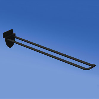 Dubbele pin zwart voor slatwall 250 mm met afgeronde voorzijde voor etikethouders