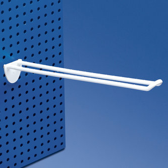 Double prong white with double hook clip for pegboard 300 mm.
