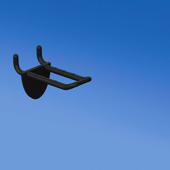 Clavija doble de plástico negro con clip de doble gancho para tablero de clavijas de 50 mm. Con frontal redondeado para portaetiquetas