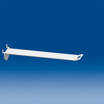 Wide plastic prong white automatic hook mm. 200 with small price holder