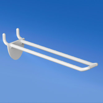 Clavija doble de plástico blanco con clip de doble gancho para tablero de clavijas de 150 mm. Con frontal redondeado para portaetiquetas