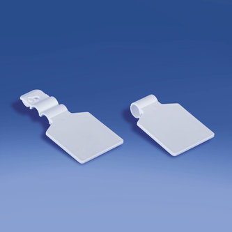 Witte etikethouder voor dubbele tanden met clip diam mm. 5,6/5,7