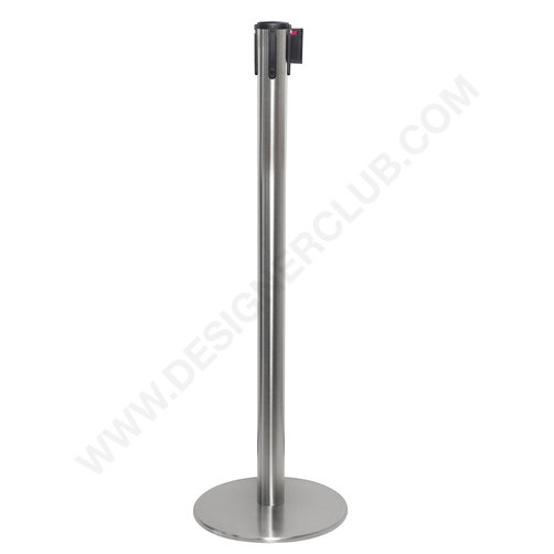Brushed steel retractable post with flat base - belt color yellow/black