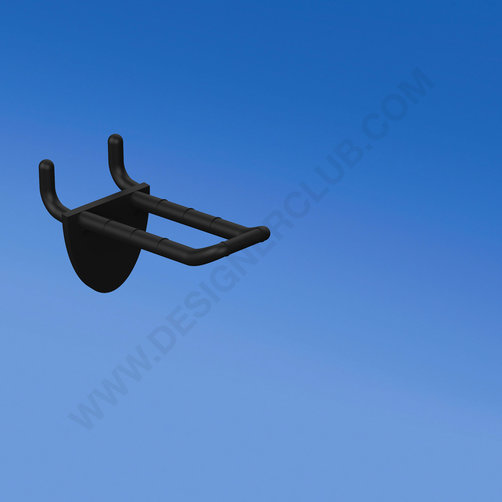Clavija doble de plástico negro con clip de doble gancho para tablero de clavijas de 50 mm. Con frontal redondeado para portaetiquetas