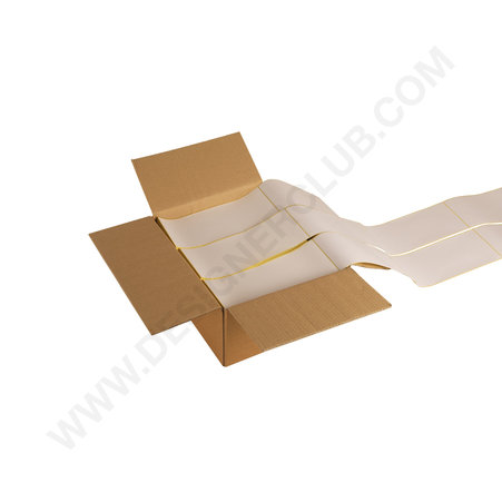 Air self-adhesive bended labels in vellum paper 102 x 128 mm.