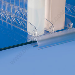 Rail for dividers with round front for labe for glass shelf