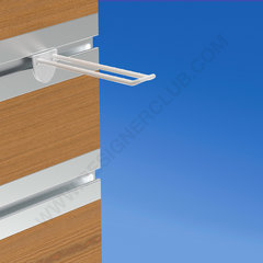Dubbele pin wit voor slatwall 150 mm met afgeronde voorzijde voor etikethouders