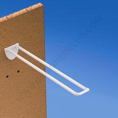Broche (gancio) doppia mm. 200 bianca in plastica per pannelli forati alto spessore 10-12  con frontale arrotondato per etichette