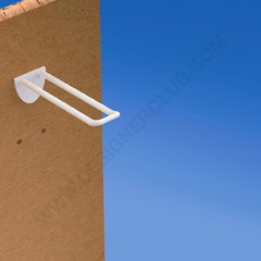 Broche (gancio) doppia mm. 100 bianca in plastica per pannelli forati alto spessore 16 con frontale arrotondato per etichette