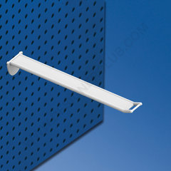Prendedor largo de fixação branco para quadro de pega mm. 200 com pequeno suporte de preço