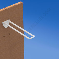 Double plastic prong white with double hook clip for pegboard 150 mm. Whit rounded front for label holders
