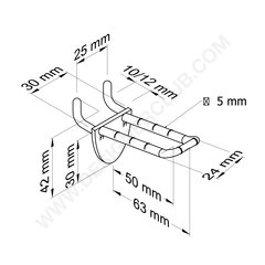 Double prong black for honeycomb panels 10-12 mm. thick, 50 mm with rounded front for label holders