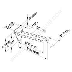Double slatwall prong transparent with small price holder mm. 100