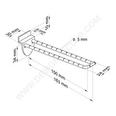 Preto duplo para parede de ripas de 150 mm com frente arredondada para porta-etiquetas