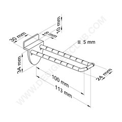 Double prong transparent for slatwall 100 mm with rounded front for label holders