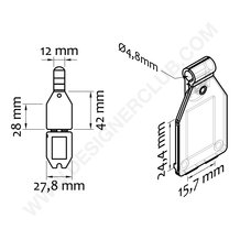 Lomme-etiketholder mm. 25x27 til tråddiameter mm. 4,8