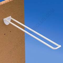 Broche (gancio) doppia mm. 250 bianca in plastica per pannelli forati alto spessore 16 con frontale arrotondato per etichette